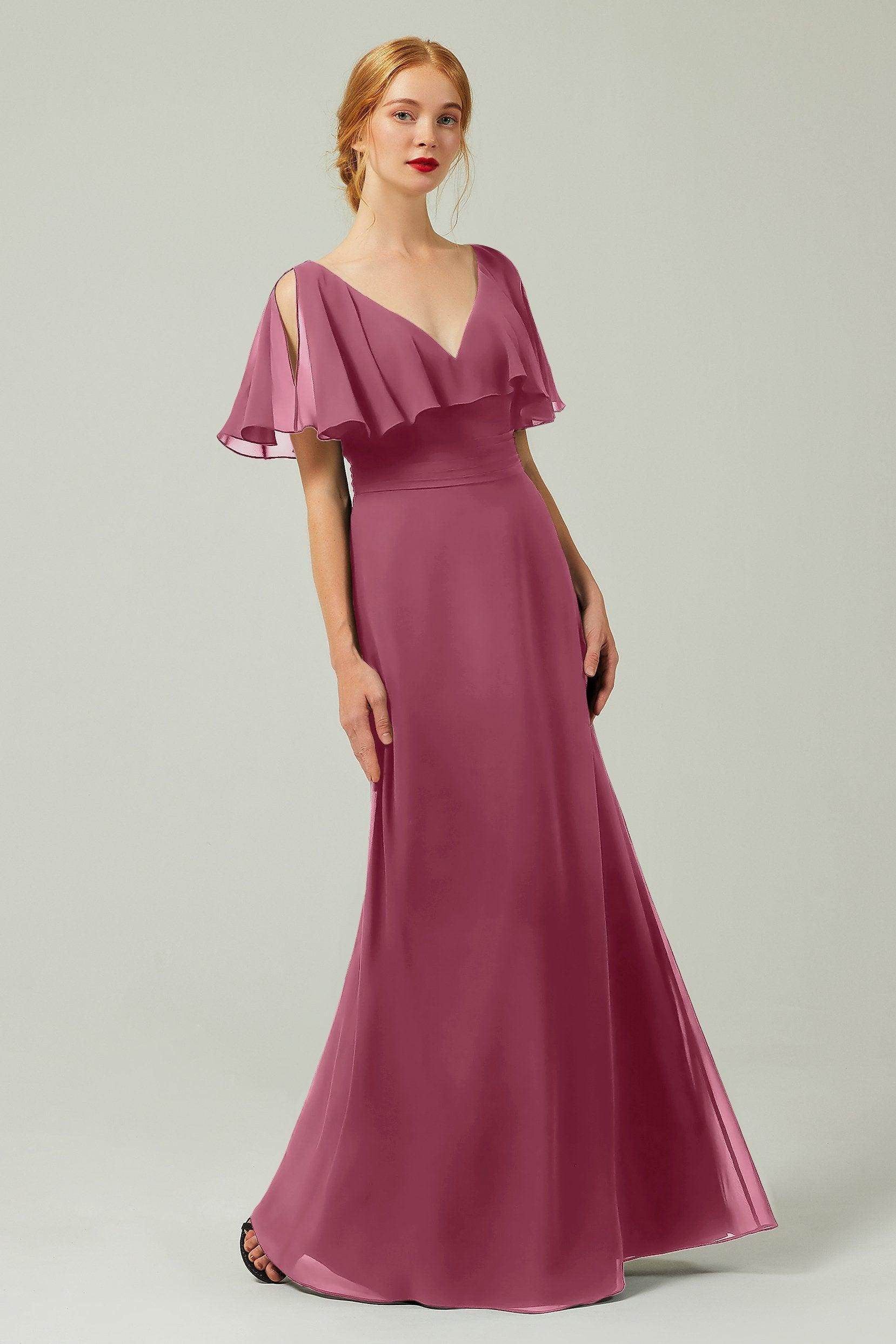 Sheath-Column Floor Length Chiffon Bridesmaid Dress Formal Dresses CB0341 - COCOMELODY
